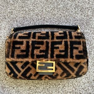 Fendi Brown and Black Fur Shoulder Bag